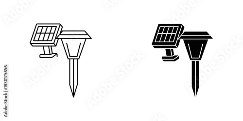 Solar panel and LED street light icons set isolated on white background energy saving concept