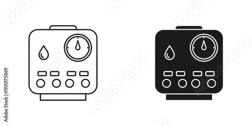Modern flat design thermostat icon with temperature and heating controls on digital screen mockup