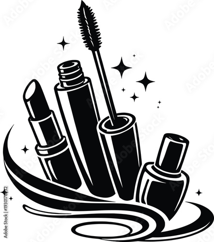 Makeup Cosmetics Silhouette Vector Illustration.