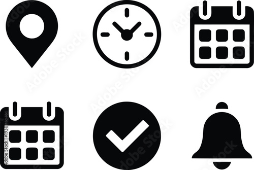 Icons representing various scheduling and notification functions Vector