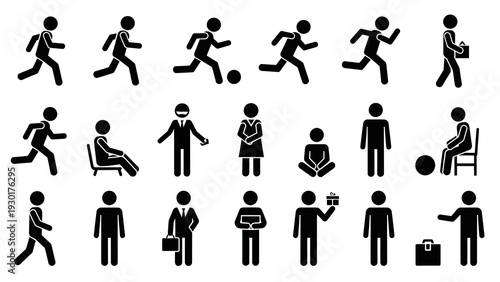 Collection of modern stick figures in various daily activities