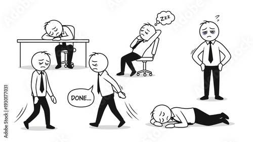 Tired businessman struggling with exhaustion and fatigue at work