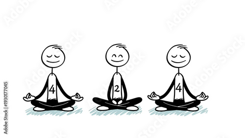 Three cartoon characters meditating in a serene and peaceful yoga pose together