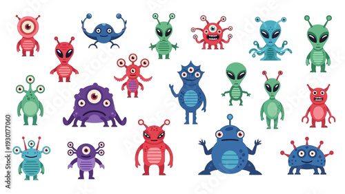 Colorful cartoon alien characters collection for design