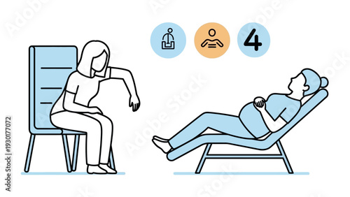 Pregnant woman performs breathing exercises in different positions comfortably