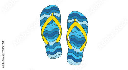 Bright vector illustration of two blue flip-flops with yellow straps ready for summer