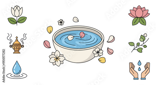 Bowl of Water with Lotus Flowers.