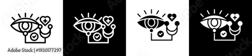 Optical Examination Icon Set In Black And White Filled Style Collection 