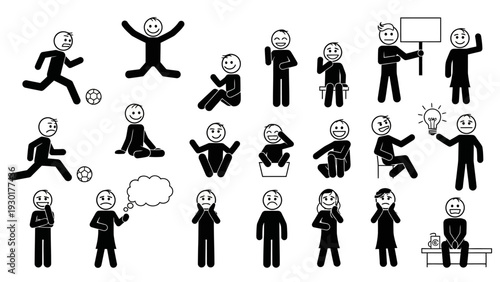 Collection of stick figures expressing various emotions and actions