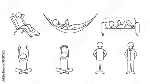 Relaxed people in various leisure activities illustration set