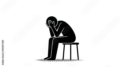 Sad man sitting on a stool with his head in his hands feeling depressed alone