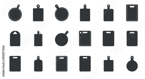 Collection of Black Kitchen Utensil Icons.