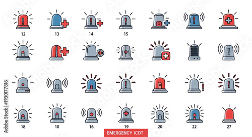 Collection of Emergency Siren Icons.