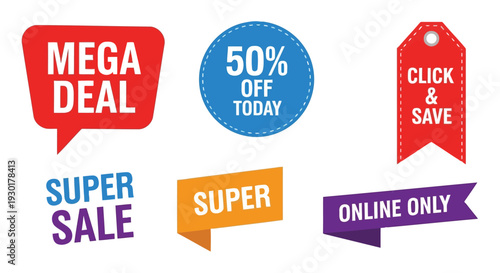Vector  illustration of Collection of colorful retail sale stickers and promotional tags isolated on white background