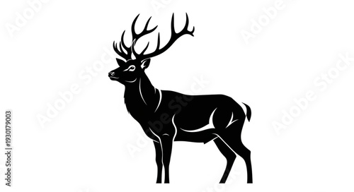 Black Silhouette Deer with Antlers.