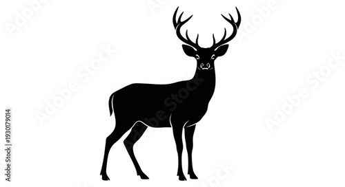 Black Silhouette Deer with Antlers.