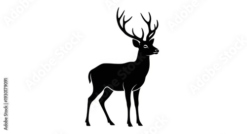 Black Silhouette Deer with Antlers.