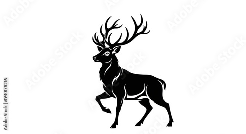 Black Silhouette Deer with Antlers.