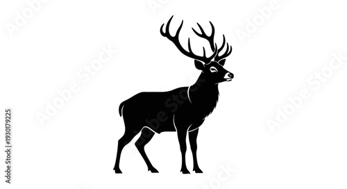 Black Silhouette Deer with Antlers.