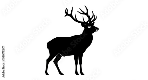 Black Silhouette Deer with Antlers.