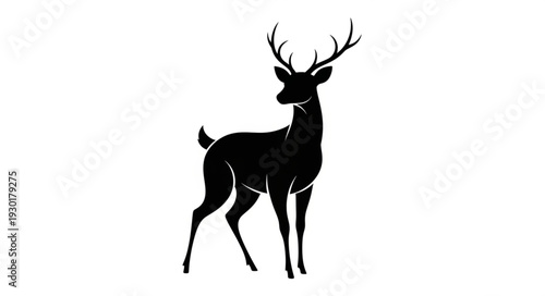 Black Silhouette Deer with Antlers.