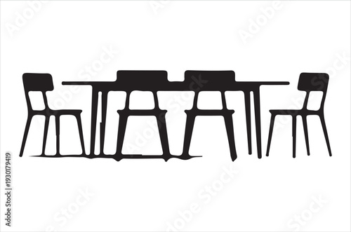 Minimalist black silhouette of a schoolroom with desks and chairs