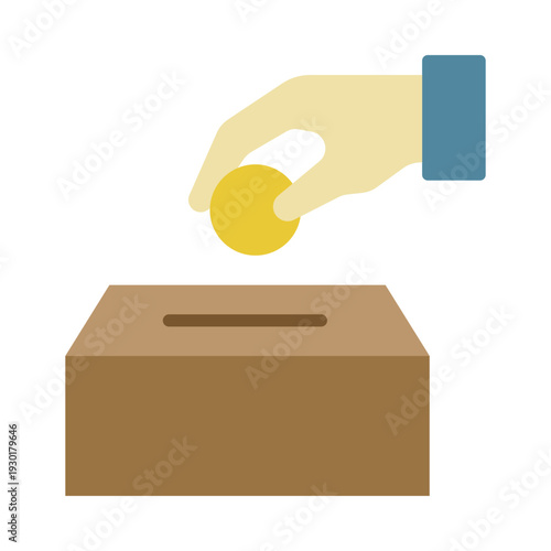 A hand dropping a coin into a donation box