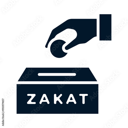 A hand drops a coin into a Zakat donation box