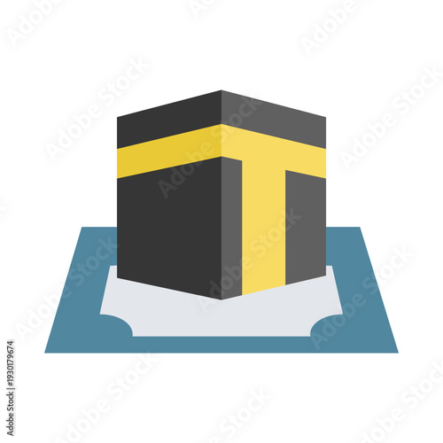 A flat icon of the Kaaba in Mecca with a yellow and black facade