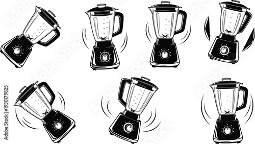 Blender illustrations in motion, kitchen appliance, food preparation, cooking tool, household device, dynamic design, energy, vibration, modern culinary equipment