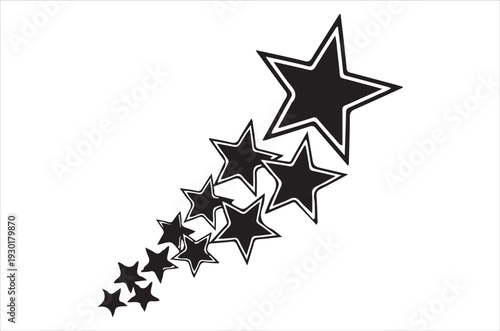 A series of black stars descending in a shooting star pattern