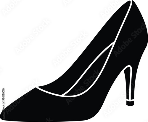 Black silhouette of a classic high heel pump shoe isolated on a white background