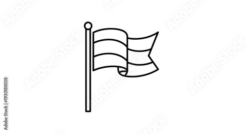Waving Flag Icon on Pole, Simple Line Art, Symbol of Freedom and Nation