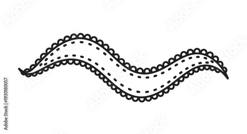 Wavy Decorative Border Element with Scalloped Edges and Dashed Lines