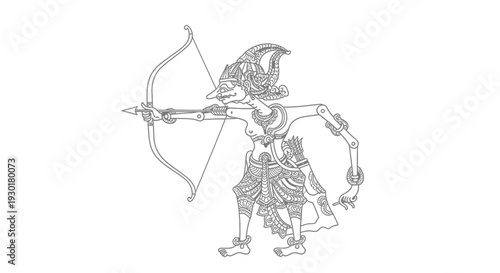 Wayang Kulit Archer Figure with Bow and Arrow, Traditional Indonesian Puppet Art