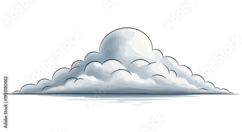 Stylized Cumulus Cloud Illustration with Shadow and Reflection