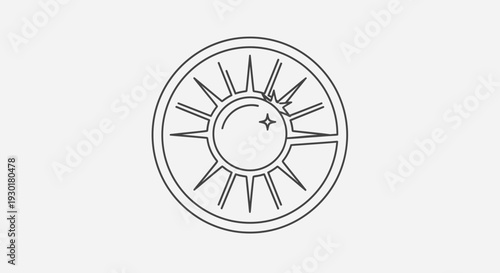 Stylized Sun Icon with Rays and Sparkle, Minimalist Line Art