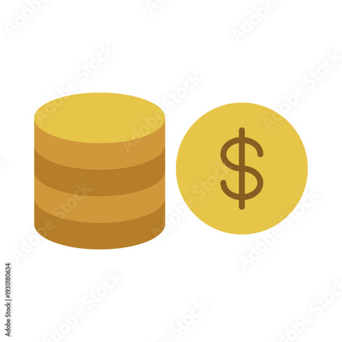Stack of gold coins and a single coin with a dollar sign