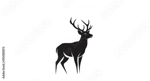 Black Silhouette Deer with Antlers Standing.