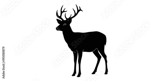 Black Silhouette Deer with Antlers Standing.