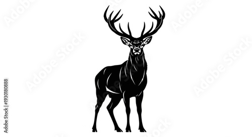 Black Silhouette Deer with Antlers Standing.