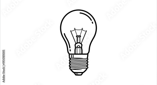 Simple Line Drawing of a Classic Incandescent Light Bulb on White Background