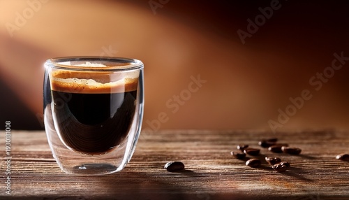 A Glass Of Espresso Coffee On A Wooden Table