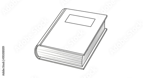 Simple line drawing of a closed book with a blank rectangle on the cover