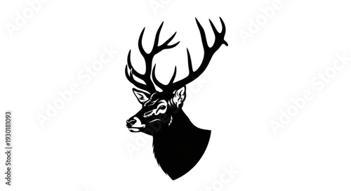 Black Silhouette Deer Head Antlers.