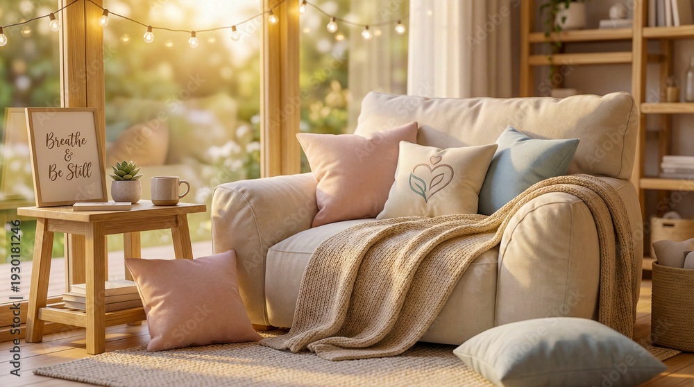 Fototapeta premium Cozy Armchair by a Sunny Window in a Relaxing Home Interior