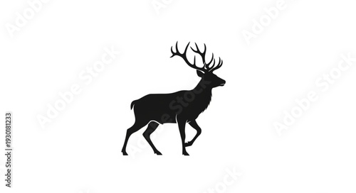 Black Silhouette Deer with Antlers Running.