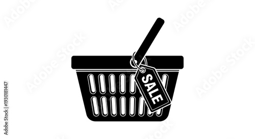 Shopping basket icon with sale tag, e-commerce and retail concept