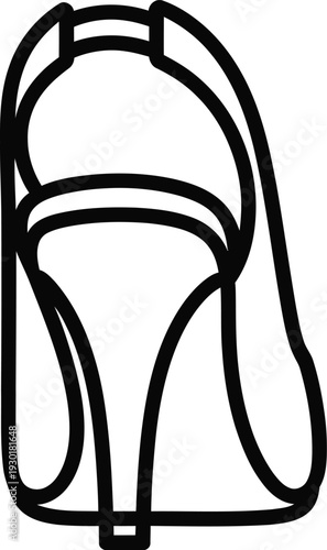 Minimalist line art illustration of a high-heeled slingback shoe from a rear view.