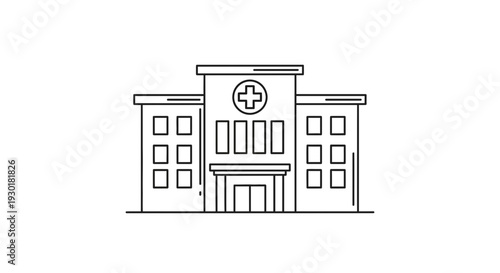 Modern Hospital Building Icon, Medical Healthcare Clinic Facade, Vector Illustration